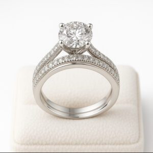 14K White Gold Round Solitaire Diamond Engagement Ring with Split Shank