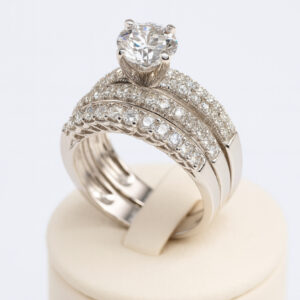 14K White Gold Round-Cut Diamond Trio Bridal Set