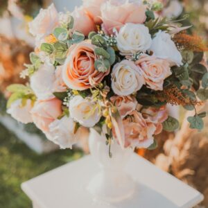 Peach & White Rose Wedding Centerpiece Arrangement